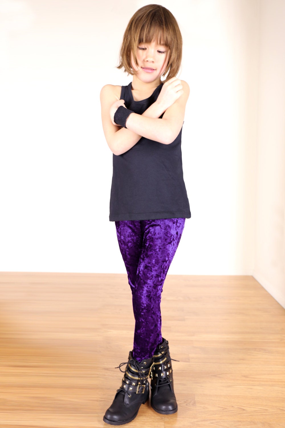 Girls Crushed Velvet Leggings for Riot Grrrls, Little Punks & Goth Kids