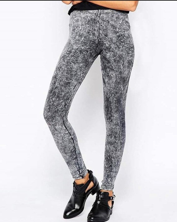 Black Acid Wash Leggings Etsy UK