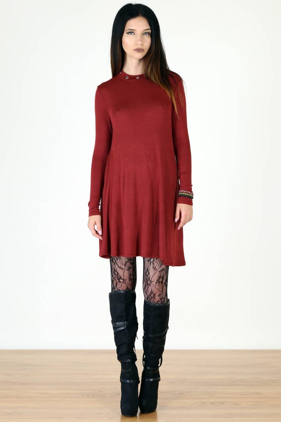 Ultra Soft Wine Red Jersey Fit and Flair Swing Dress Etsy