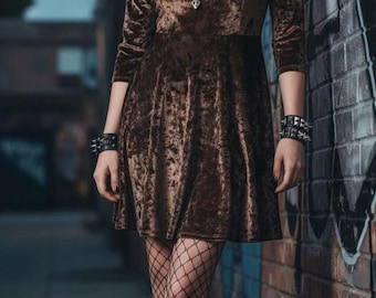 Brown  Velvet Skater Dress