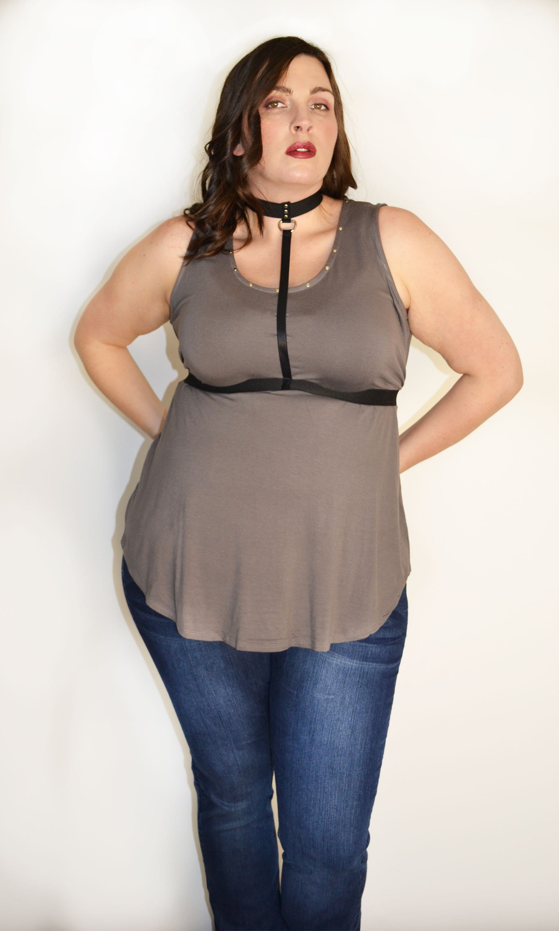 SALE! Plus Size Gray Studded Neck Tank Top