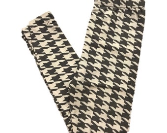 NEW! Girls/Kids Black and Gray Printed  Houndstooth Leggings for Riot Grrrls, Punk and Goth Kids
