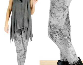 90's Silver Gray Grunge Crushed Velvet Leggings