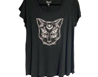 Tough Luv star moon seeing all black cat  tee