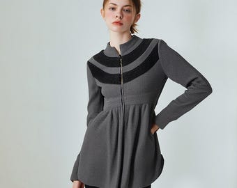 Sgt. Pepper Thermal Boho Jacket, Gray , brass full zip
