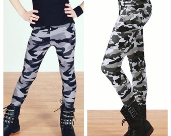 Grunge Gray Camo Printed Leggings - Mom and me !