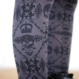 SALE - Black and Grey Skull and Scroll Printed Leggings size small left