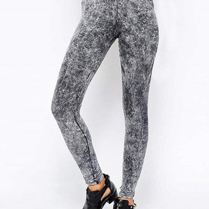 Black Acid Wash Plus  Leggings