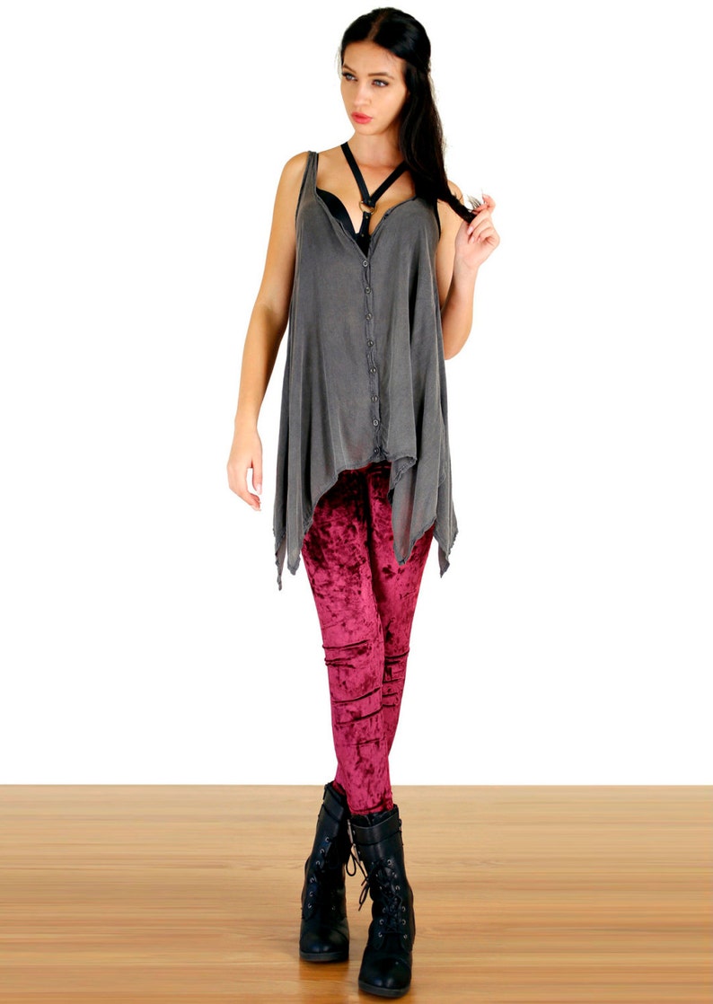 90's Ox Blood Grunge Crushed Velvet Leggings image 4
