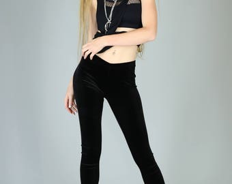 90's Pitch Black Grunge Velvet Leggings