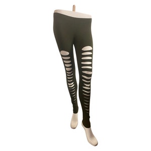Leggings de algodón elástico con parte delantera rasgada de color verde