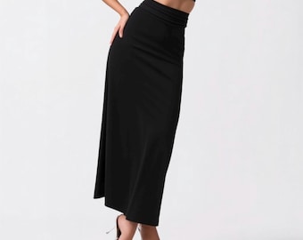 Black Fold Down Waist Maxi Skirt