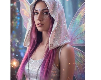 Sequin Festival Hood, Rave, Fairy, Cosplay, Concert Wear, OneSize