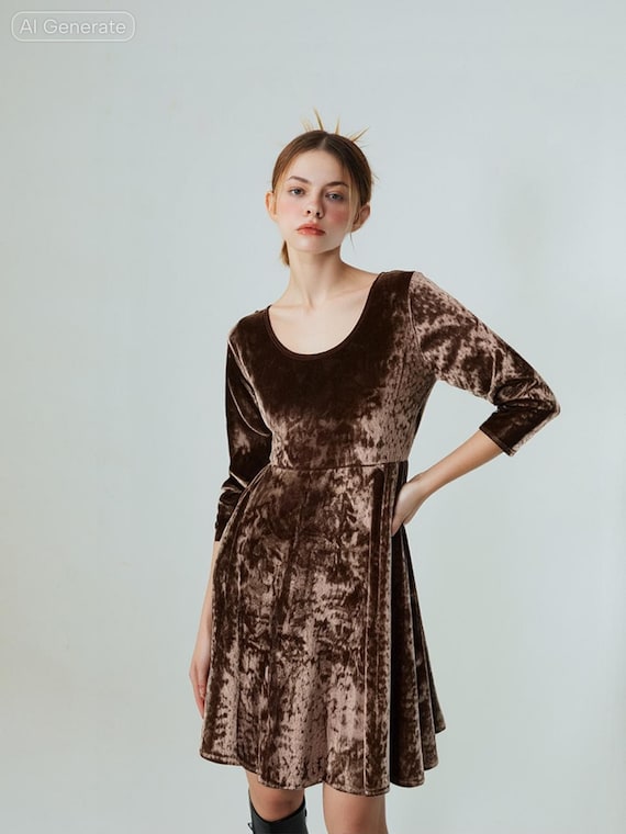 brown velvet skater dress Brown Velvet Skater Dress