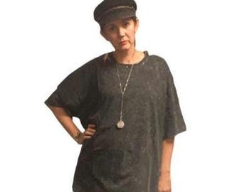 Black Acid Wash Oversized Tee  , Studded Neckline