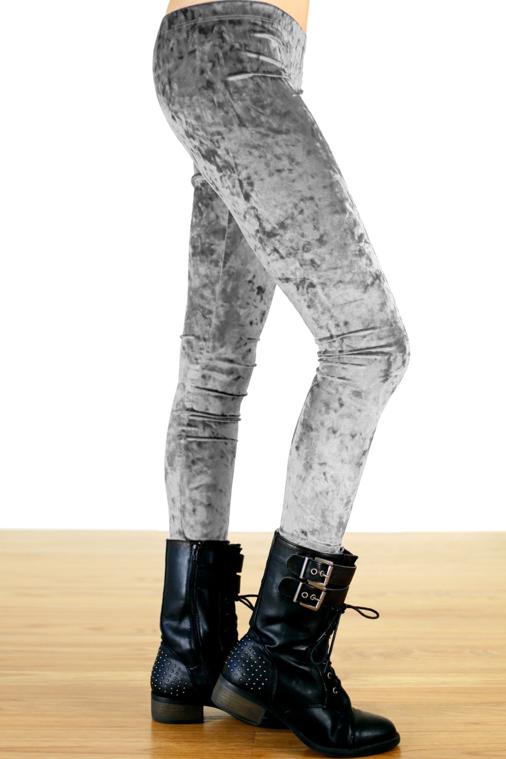 90's Silver Gray Grunge Crushed Velvet Leggings