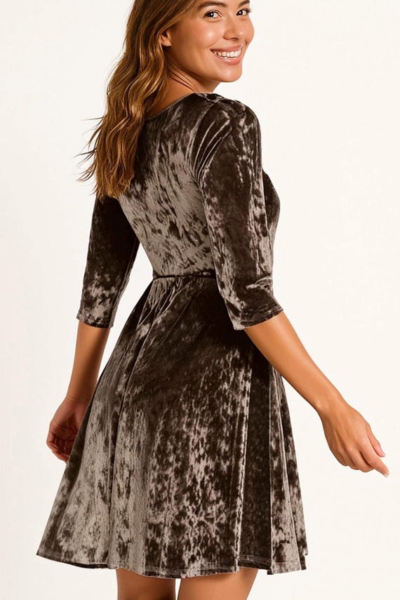 brown velvet skater dress Betty Asymmetric Neckline Skater Midi Brown Velvet Girl In Mind
