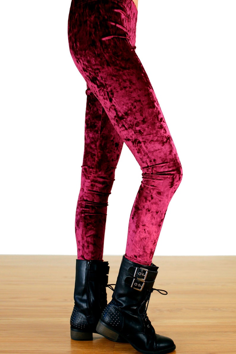 90's Ox Blood Grunge Crushed Velvet Leggings image 3