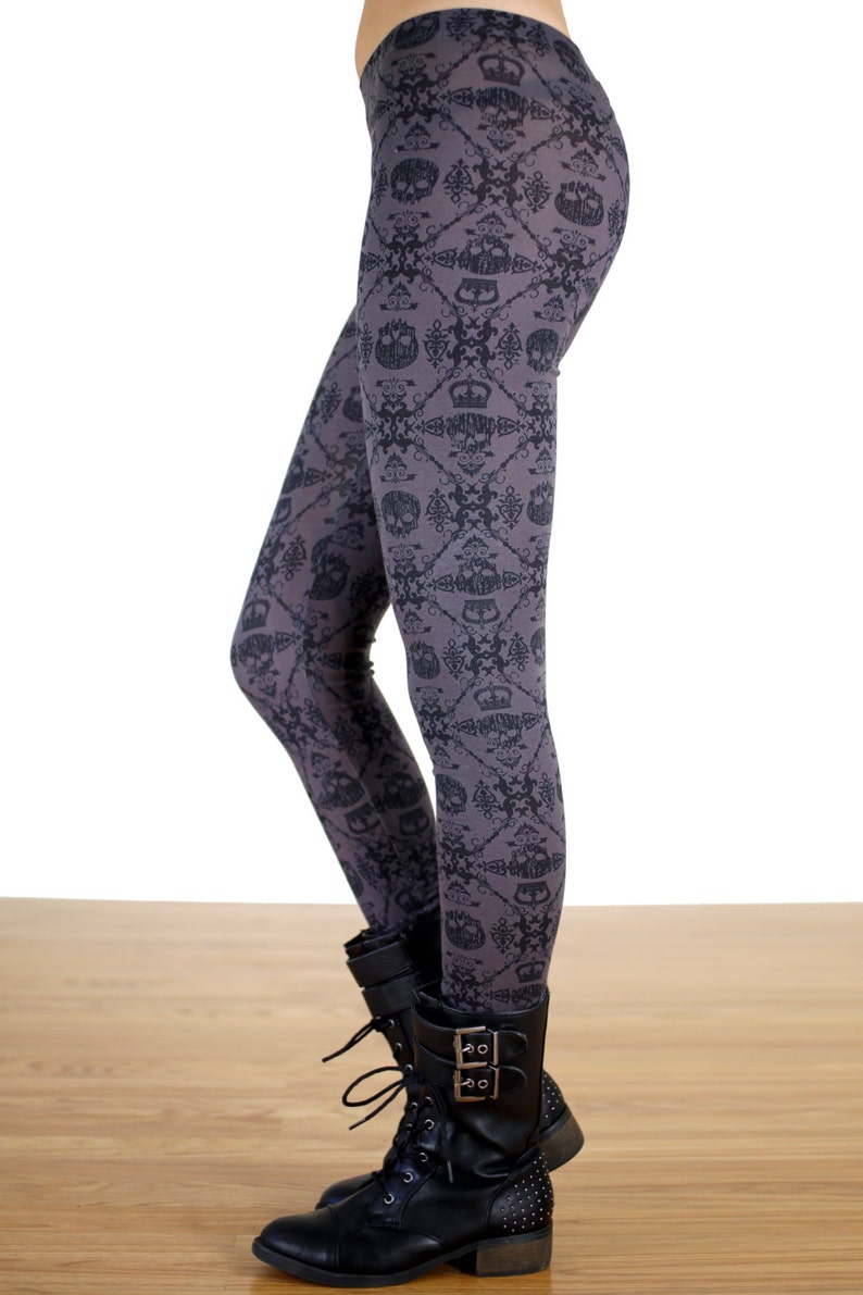 SALE Black and Grey Skull and Scroll Printed Leggings Size - Etsy