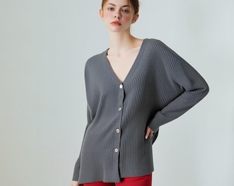 Studded V Neck Waffles Long Sleeve Tee