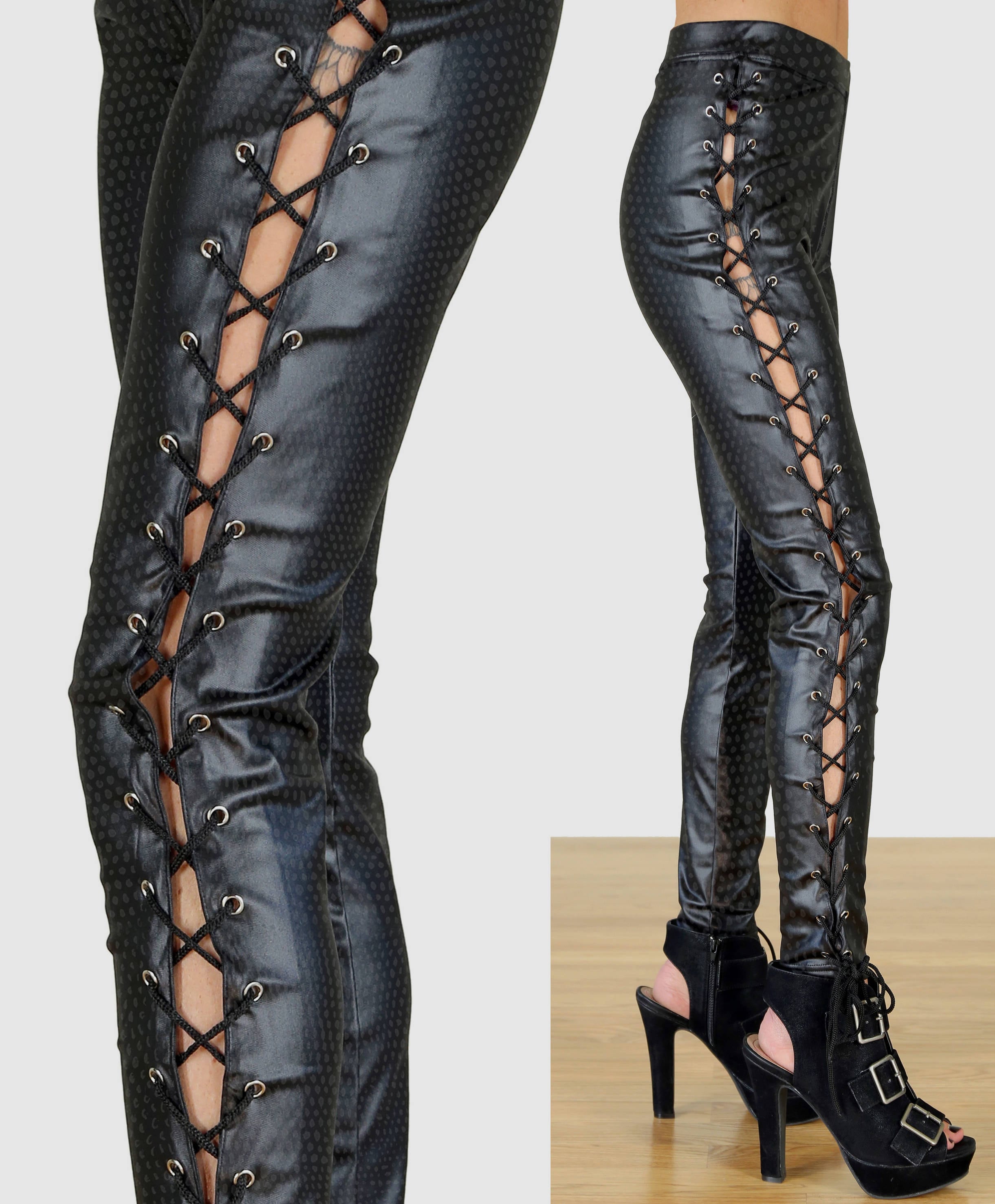 Faux Textured Leather Goth/Punk/Rocker Lace Up Corset Leggings | Etsy