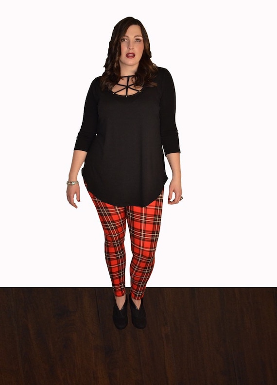Plus size red plaid leggings sale