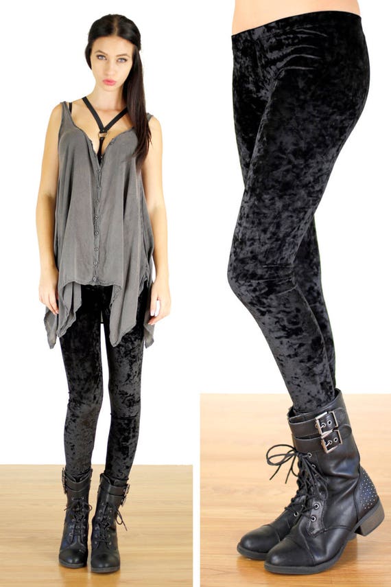 90's Grunge Black Crushed Velvet Leggings 