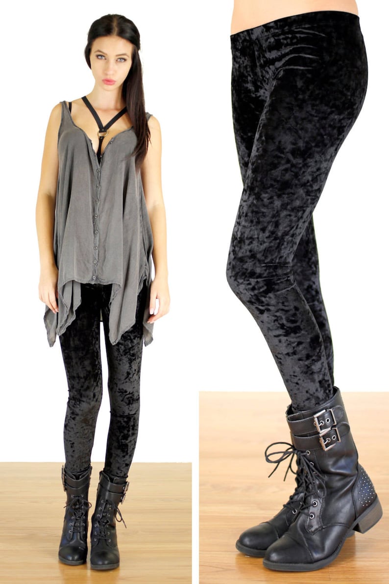 90's Grunge Black Crushed Velvet Leggings image 1