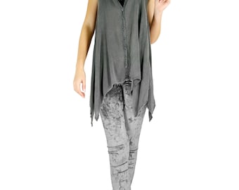 90's Silver Gray Grunge Crushed Velvet Leggings