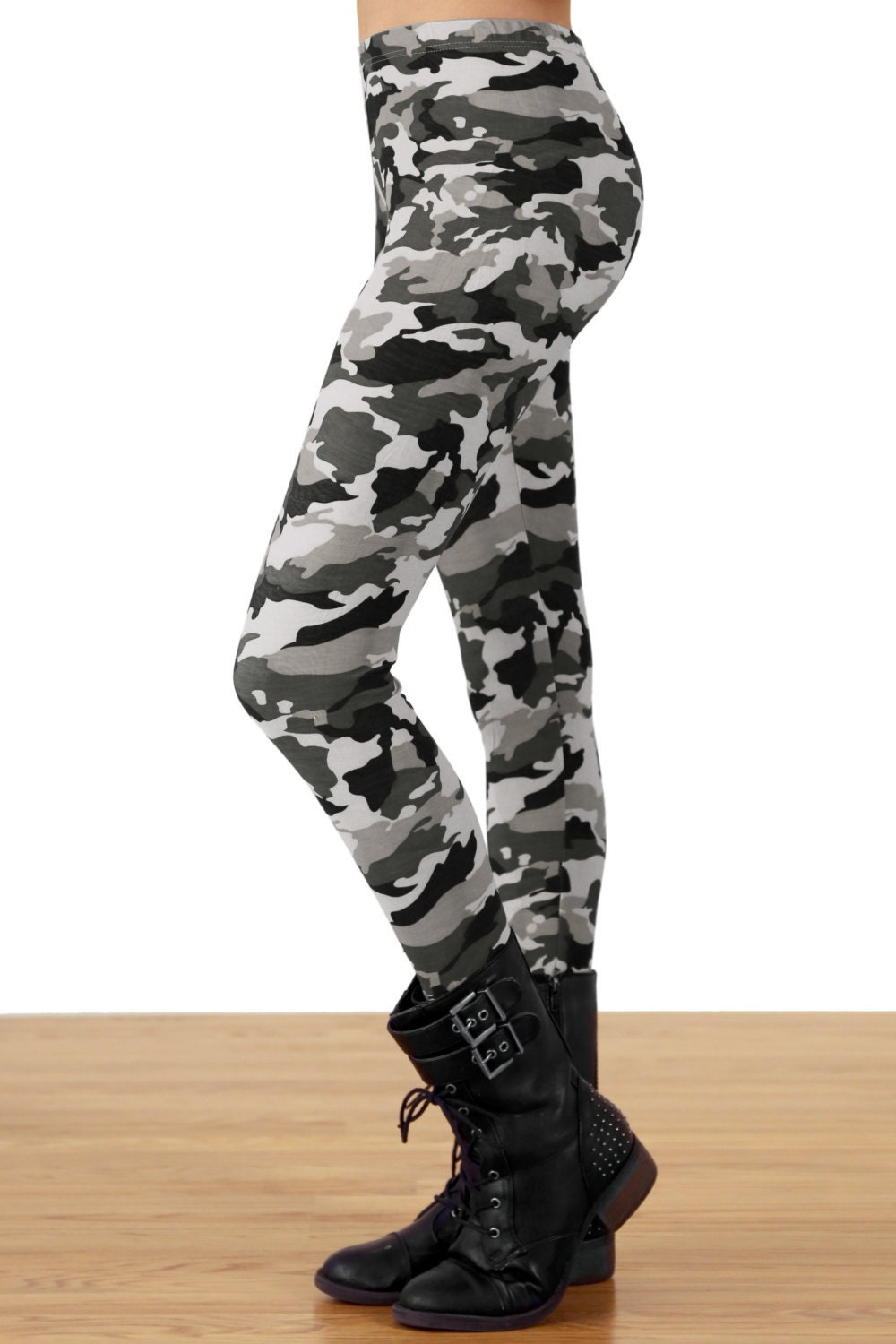 Girls/kids Black and Gray Camo Printed Leggings for Riot Grrrls