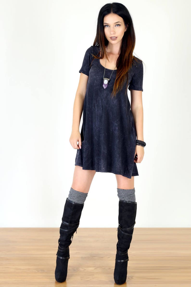 SO ME Mineral Washed Bow Ribbon Denim Flare Dress