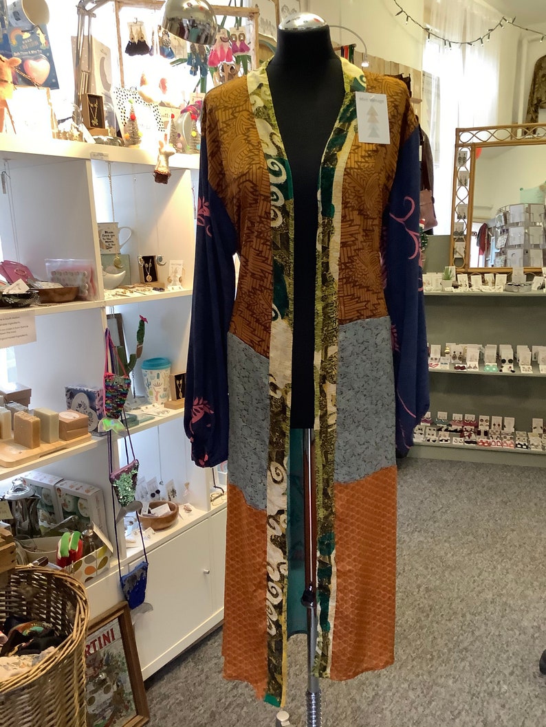 Handmade boho style Indian silk sari patchwork bathhouse robe
