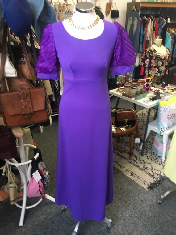 Vintage 1970’s purple balloon sleeve maxi dress