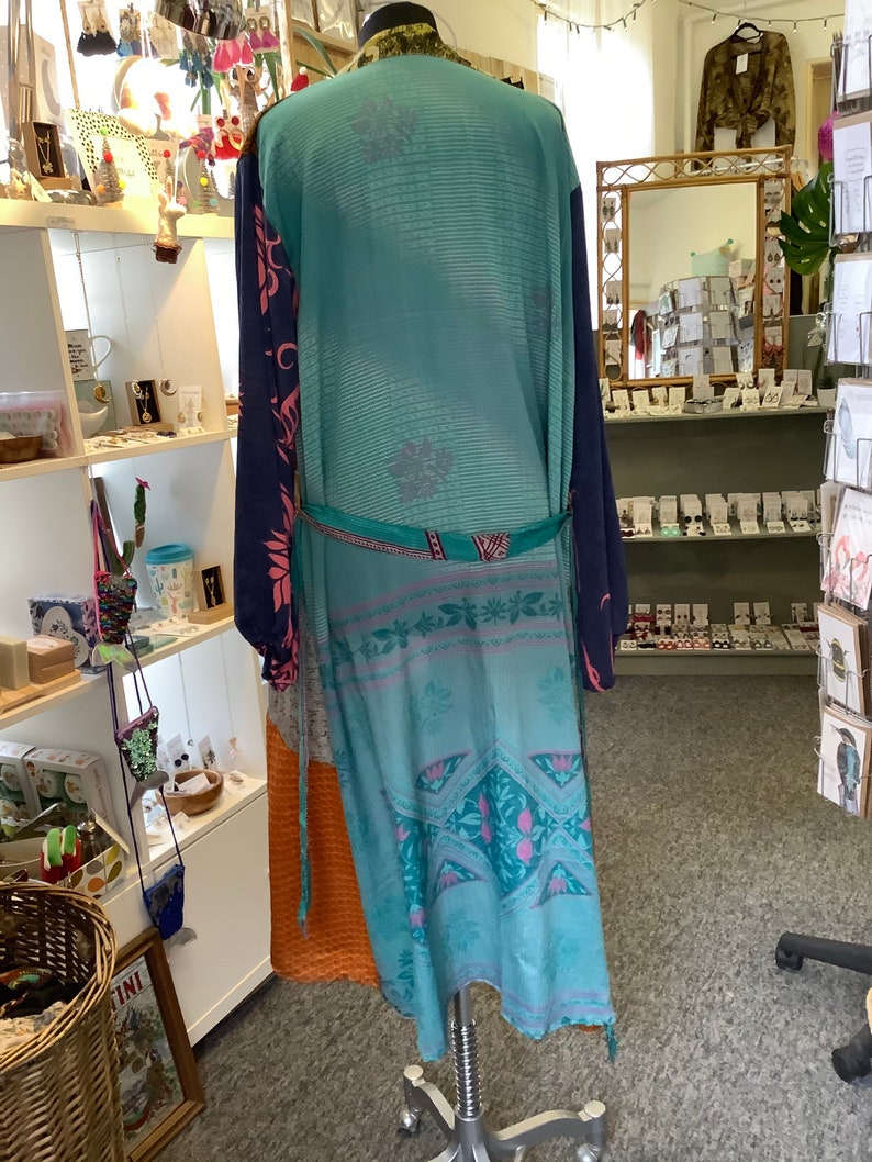 Handmade boho style Indian silk sari patchwork bathhouse robe