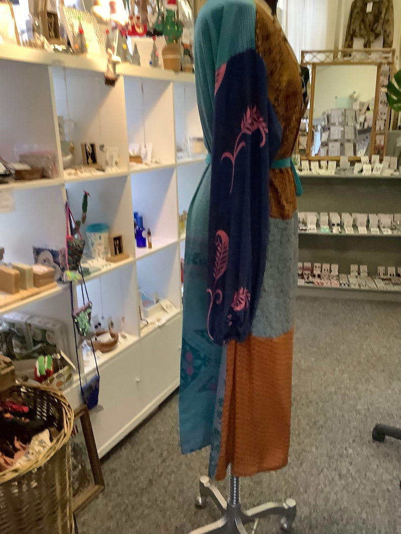 Handmade boho style Indian silk sari patchwork bathhouse robe