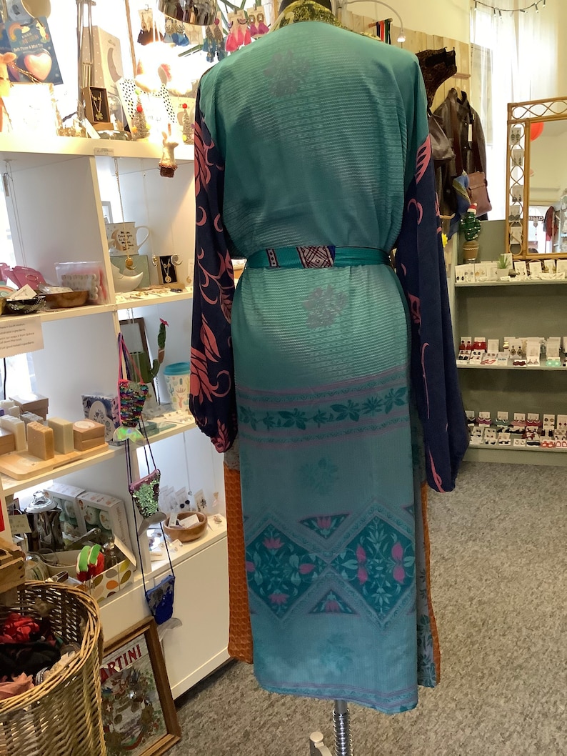 Handmade boho style Indian silk sari patchwork bathhouse robe