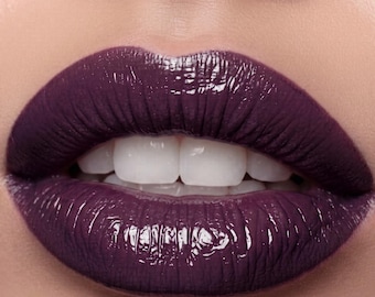 BAD OMEN Dark Purple Liquid Lipstick- Full Color Lipgloss- Vegan Friendly, Cruelty Free