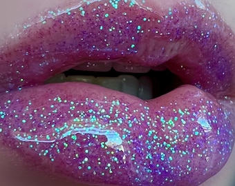 Holographic Purple Teal Glitter Lip Gloss - Vegan, Cruelty-Free