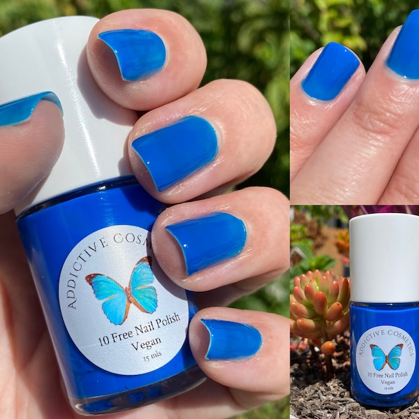 ELECTRIC BLUE Bright Blue Nail Polish- 10 Toxin Free Neon Blue Jelly Nail Polish- Crelly Nail Polish, Vegan Friendly, Cruelty Free