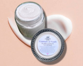 FOUNTAIN of YOUTH Face Cream, Hand Cream, Neck Cream- Thick and Rich Moisturizer, Non Greasy. Handmade in small batches here in the USA.