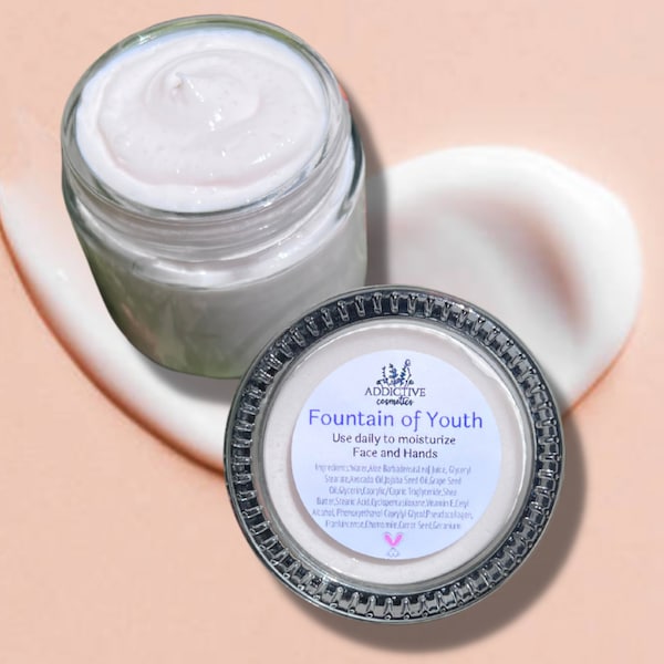 FOUNTAIN of YOUTH Face Cream, Hand Cream, Neck Cream- Thick and Rich Moisturizer, Non Greasy. Handmade in small batches here in the USA.