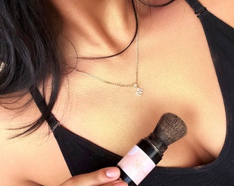 GLOW UP! Oil Free Mineral Shimmer Powder for Face, Body and Hair- Twist Up Brush- Highlighter and Bronzer- Vegan, Cruelty Free
