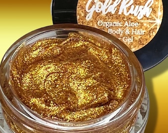 GOLD RUSH All Natural Aloe Glitter Gel for Eyes, Face, Hair and Body! Vegan and Cruelty Free. Made in the USA