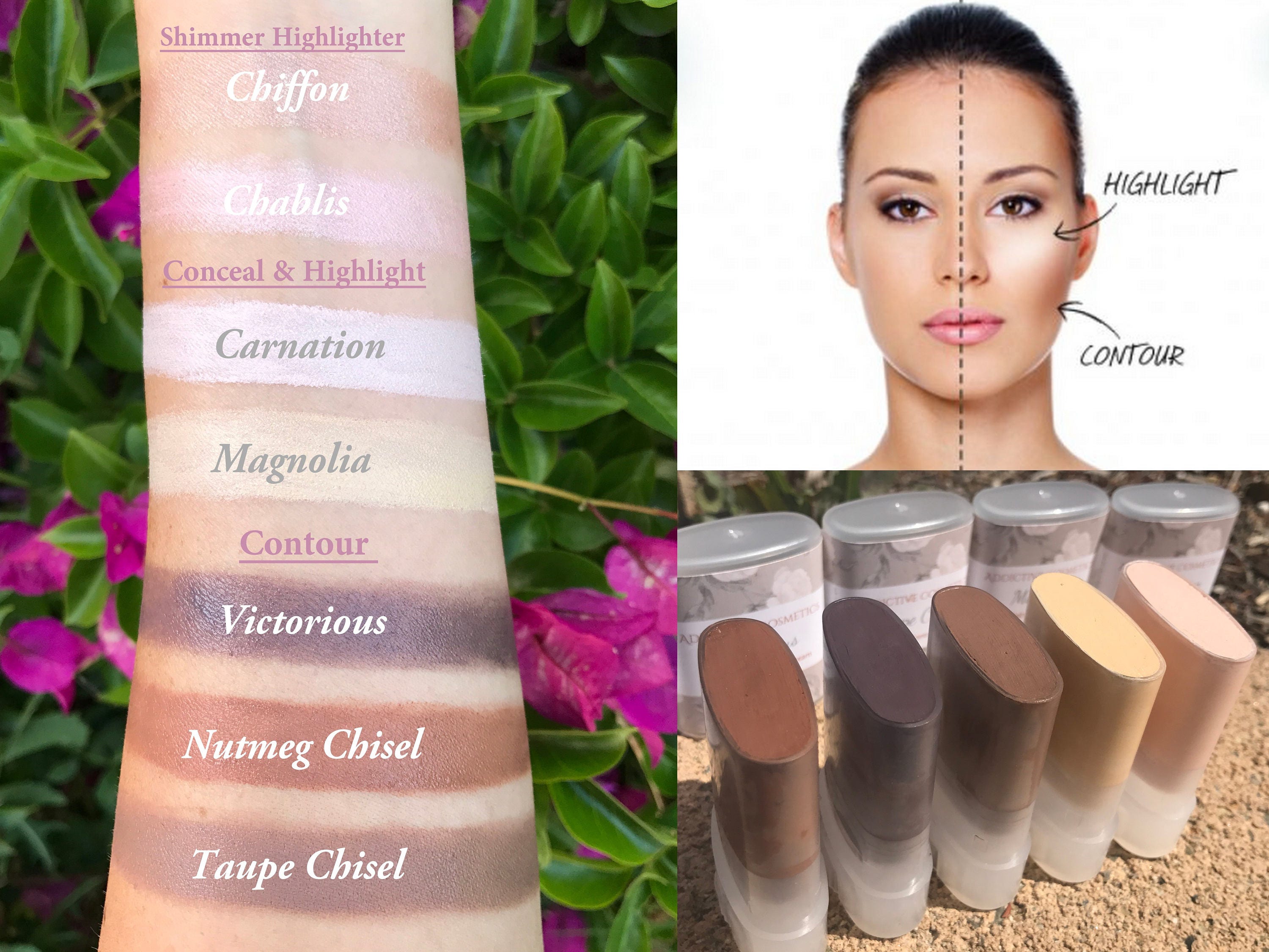Contour Creams Kit Use on Eyes, Cheeks and Lips All Natural and