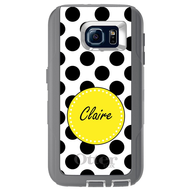 Custom OtterBox Defender for Galaxy S Galaxy Note Choose Model Black Yellow White Polka Dots