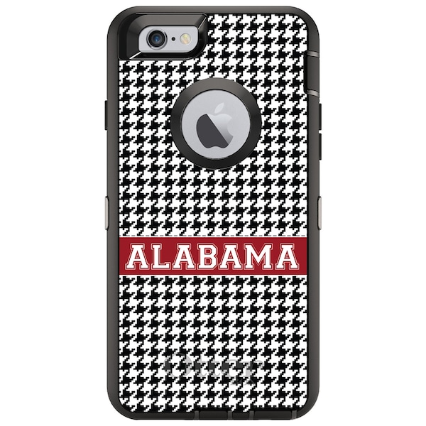 Alabama OtterBox Defender / Apple iPhone or Samsung Galaxy / Houndstooth Crimson / Custom Personalized Monogrammed / Any Color / Any Font