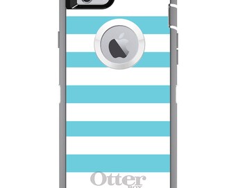 CUSTOM OtterBox Defender Case for Apple iPhone or Samsung Galaxy - Personalized Monogram - Blue & White Bold Stripes
