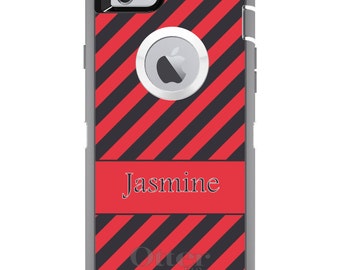 CUSTOM OtterBox Defender Case for Apple iPhone or Samsung Galaxy - Personalized Monogram - Salmon Gray Stripes Name