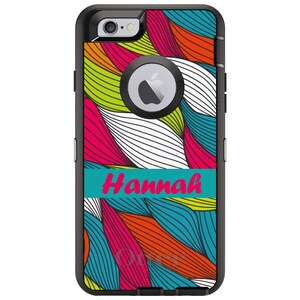 CUSTOM OtterBox Defender Case for Apple iPhone or Samsung Galaxy Personalized Monogram Pink Blue Green White Waves image 1