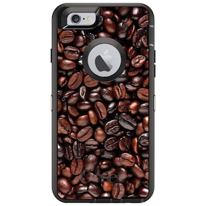 May include: Black phone case with a close-up image of coffee beans. The case has a raised lip around the camera lens and buttons.